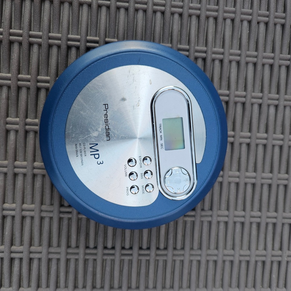 Presidian PCD-110 Portable MP3 CD Player Blue Anti-Shock BBS Vtg Audio UNTESTED